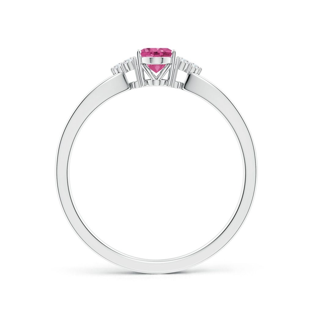 6x4mm AAAA Oval Pink Sapphire Split Shank Ring with Trio Diamonds in P950 Platinum - side_1