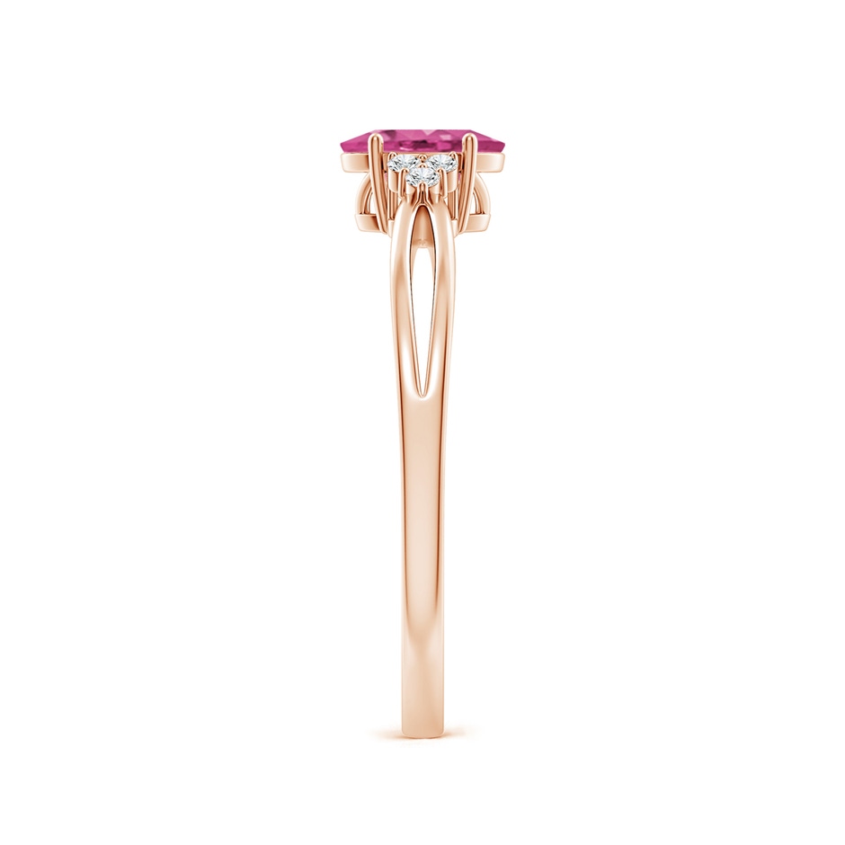 6x4mm AAAA Oval Pink Sapphire Split Shank Ring with Trio Diamonds in Rose Gold side-2