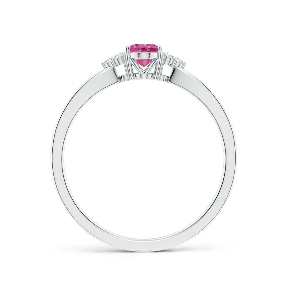 6x4mm AAAA Oval Pink Sapphire Split Shank Ring with Trio Diamonds in White Gold side-1