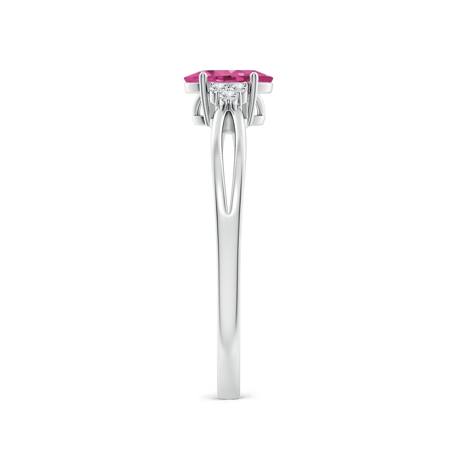 6x4mm AAAA Oval Pink Sapphire Split Shank Ring with Trio Diamonds in White Gold side-2