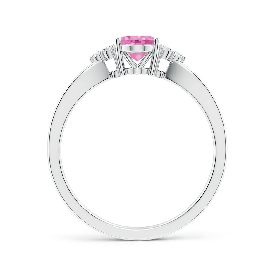 7x5mm A Oval Pink Sapphire Split Shank Ring with Trio Diamonds in P950 Platinum side-1