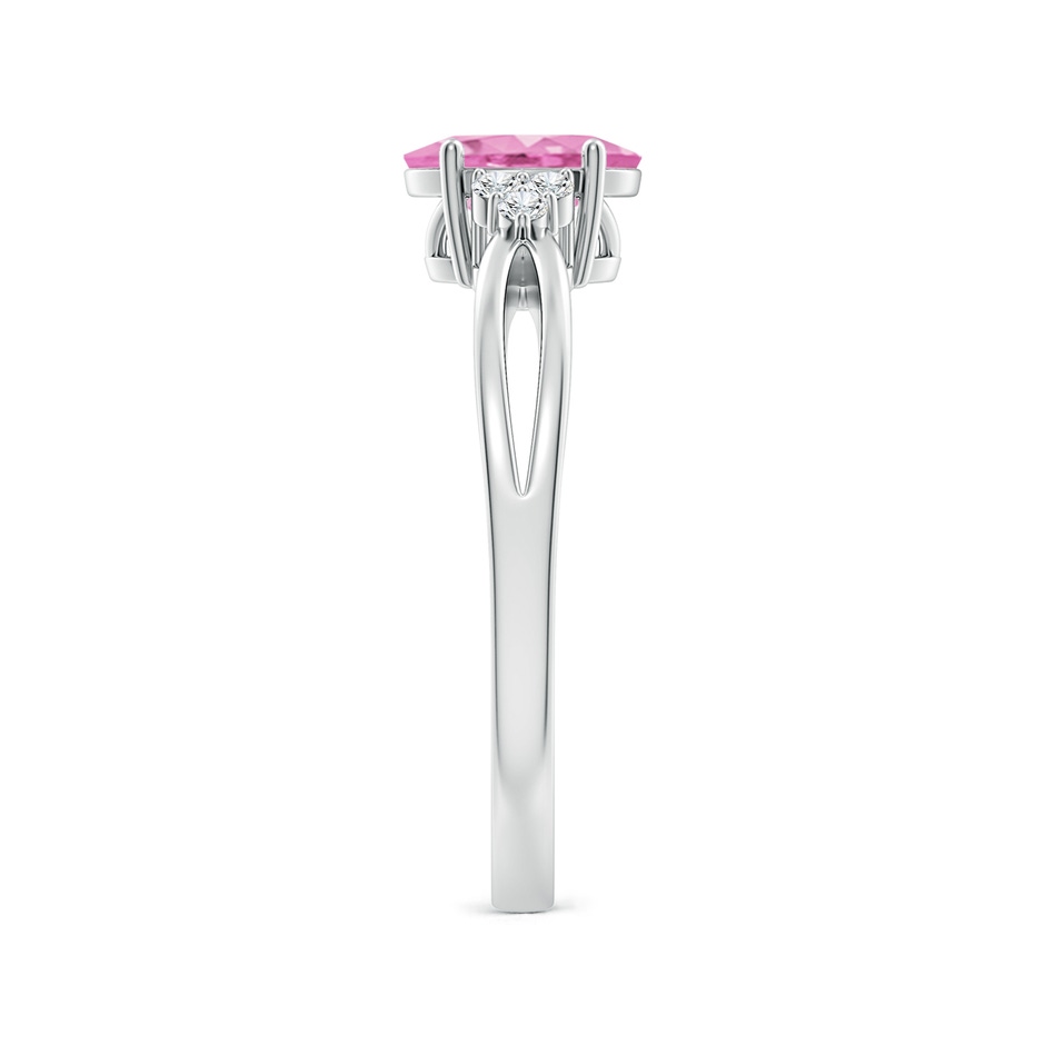 7x5mm A Oval Pink Sapphire Split Shank Ring with Trio Diamonds in P950 Platinum side-2