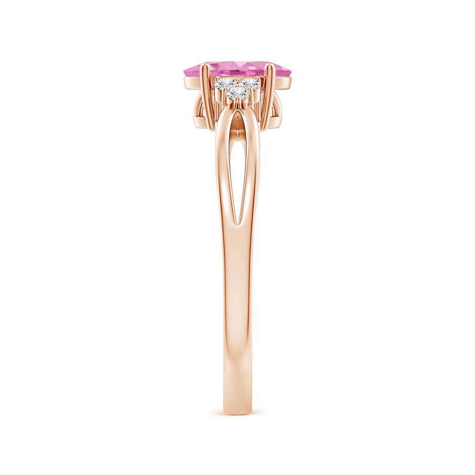 7x5mm A Oval Pink Sapphire Split Shank Ring with Trio Diamonds in Rose Gold side-2