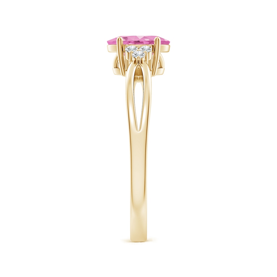 7x5mm A Oval Pink Sapphire Split Shank Ring with Trio Diamonds in Yellow Gold side-2