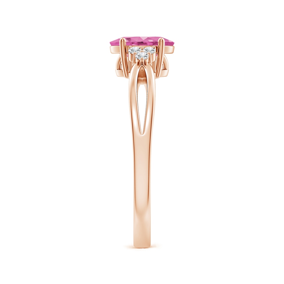 7x5mm AA Oval Pink Sapphire Split Shank Ring with Trio Diamonds in Rose Gold side-2
