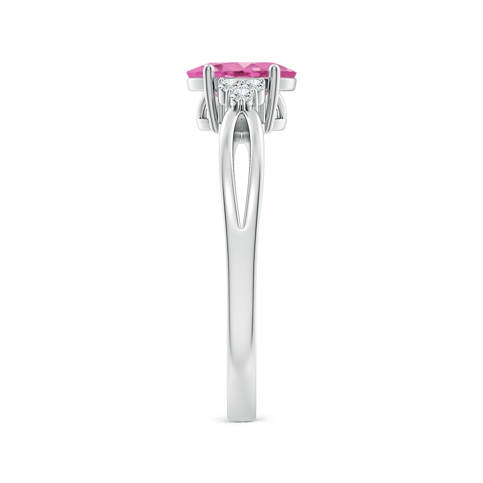 7x5mm AA Oval Pink Sapphire Split Shank Ring with Trio Diamonds in White Gold side-2
