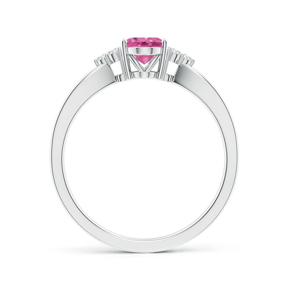 7x5mm AAA Oval Pink Sapphire Split Shank Ring with Trio Diamonds in P950 Platinum side-1