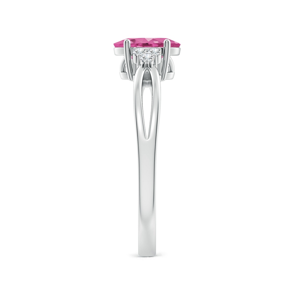 7x5mm AAA Oval Pink Sapphire Split Shank Ring with Trio Diamonds in P950 Platinum side-2