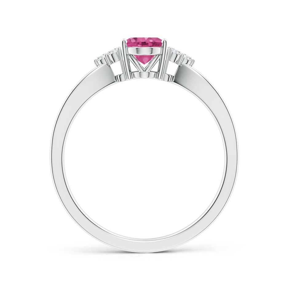 7x5mm AAAA Oval Pink Sapphire Split Shank Ring with Trio Diamonds in P950 Platinum side-1