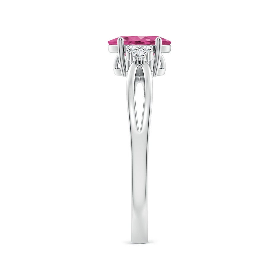 7x5mm AAAA Oval Pink Sapphire Split Shank Ring with Trio Diamonds in P950 Platinum side-2