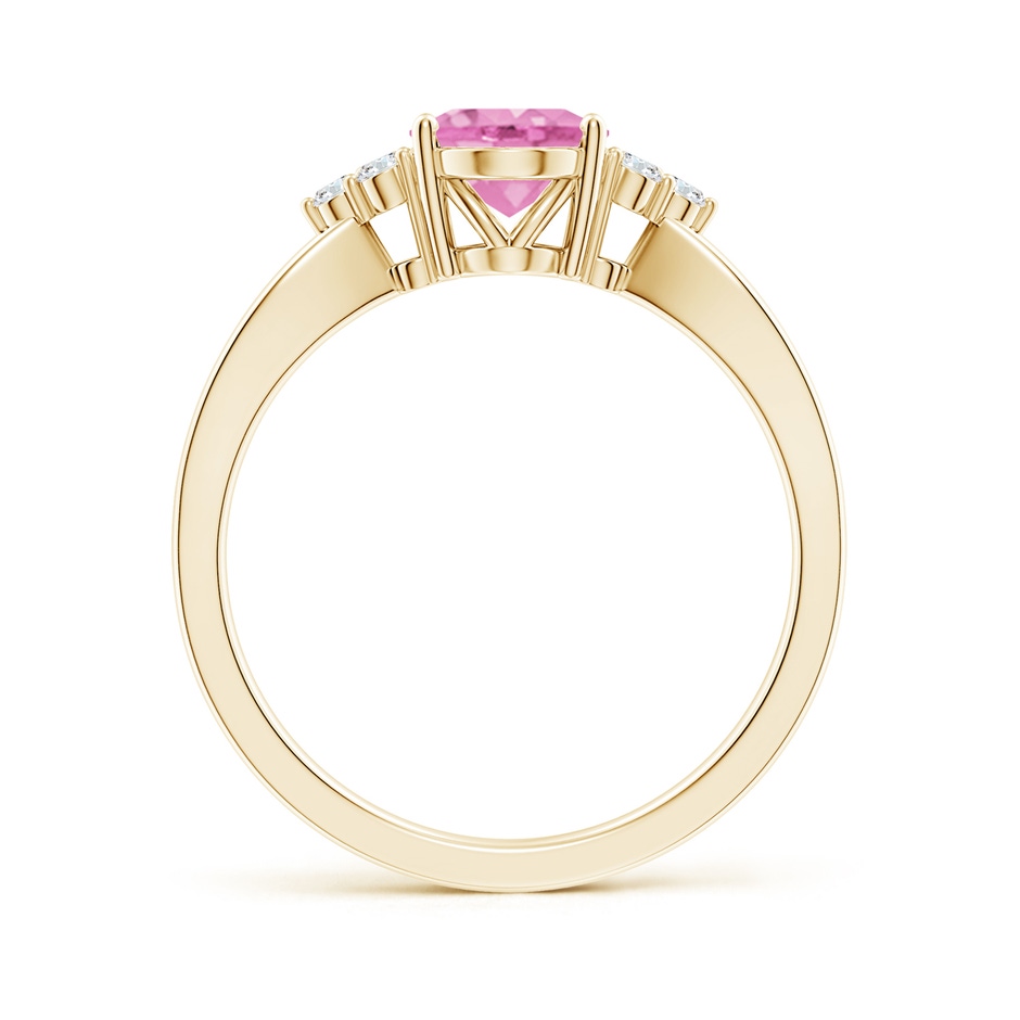 8x6mm A Oval Pink Sapphire Split Shank Ring with Trio Diamonds in Yellow Gold side-1