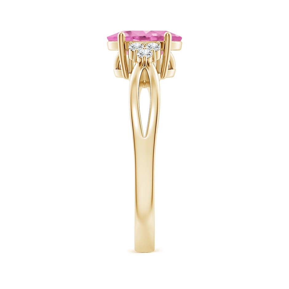 8x6mm A Oval Pink Sapphire Split Shank Ring with Trio Diamonds in Yellow Gold side-2