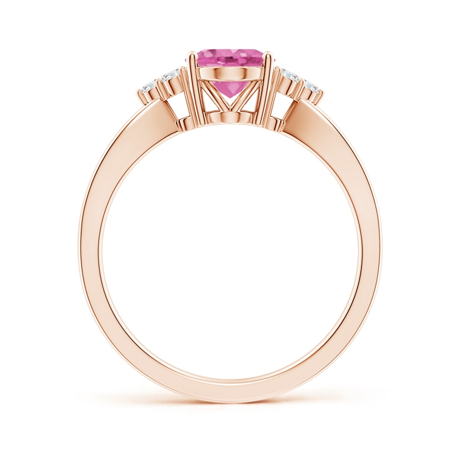 8x6mm AA Oval Pink Sapphire Split Shank Ring with Trio Diamonds in Rose Gold side-1