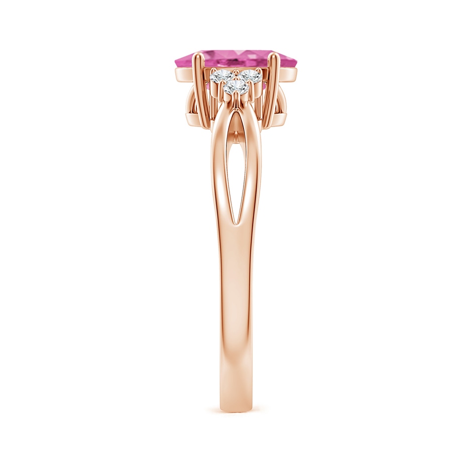 8x6mm AA Oval Pink Sapphire Split Shank Ring with Trio Diamonds in Rose Gold side-2