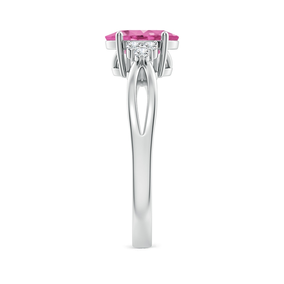 8x6mm AA Oval Pink Sapphire Split Shank Ring with Trio Diamonds in White Gold side-2