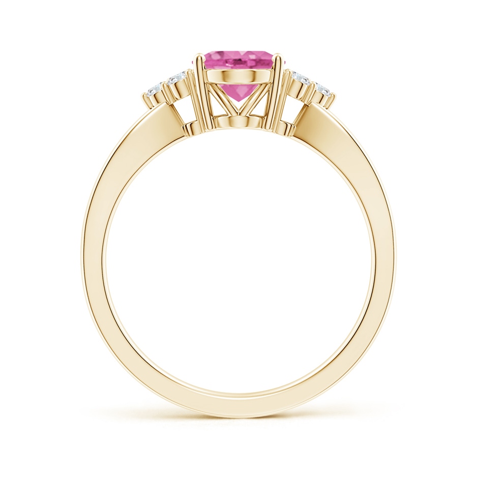 8x6mm AA Oval Pink Sapphire Split Shank Ring with Trio Diamonds in Yellow Gold side-1