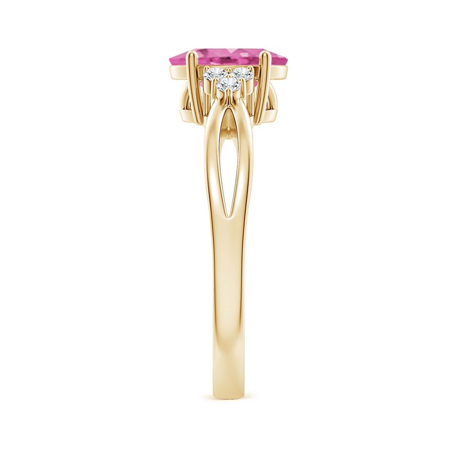 8x6mm AA Oval Pink Sapphire Split Shank Ring with Trio Diamonds in Yellow Gold side-2