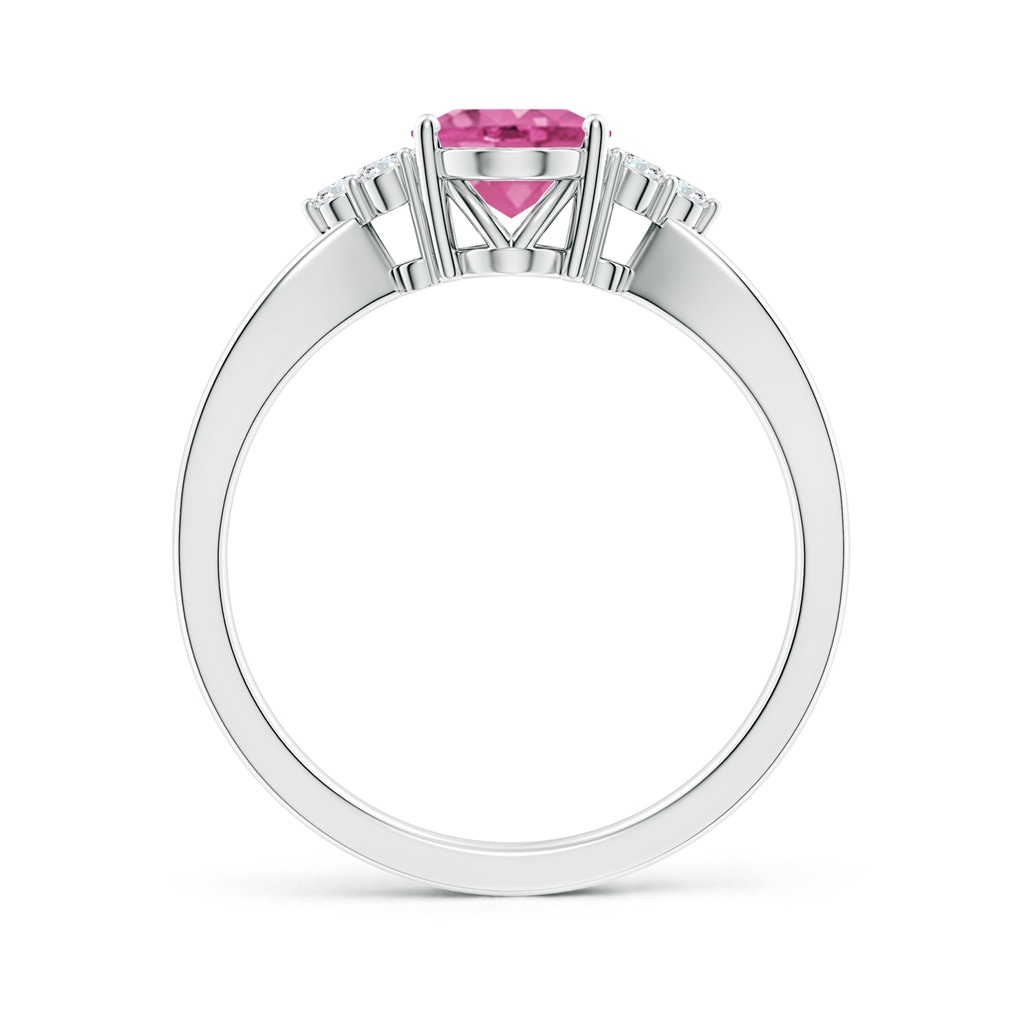 8x6mm AAA Oval Pink Sapphire Split Shank Ring with Trio Diamonds in White Gold - side_1