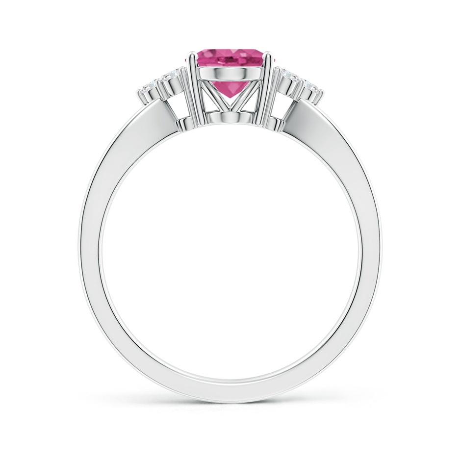 8x6mm AAAA Oval Pink Sapphire Split Shank Ring with Trio Diamonds in P950 Platinum side-1