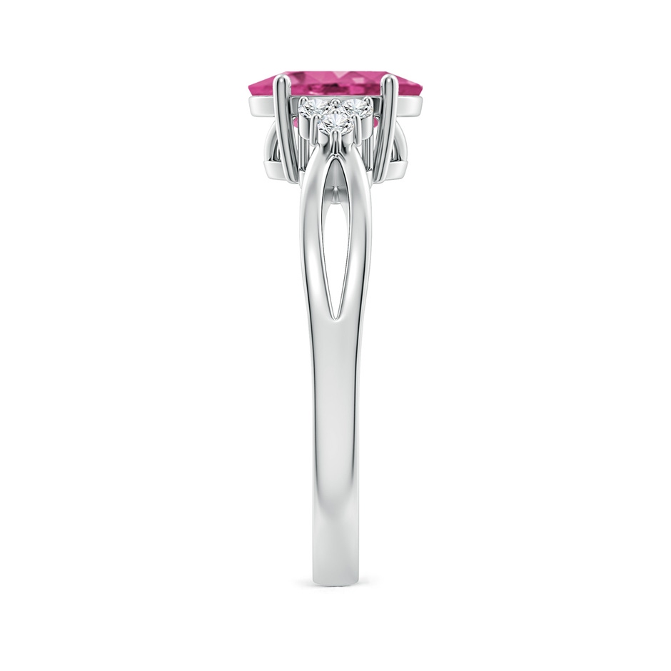8x6mm AAAA Oval Pink Sapphire Split Shank Ring with Trio Diamonds in P950 Platinum side-2