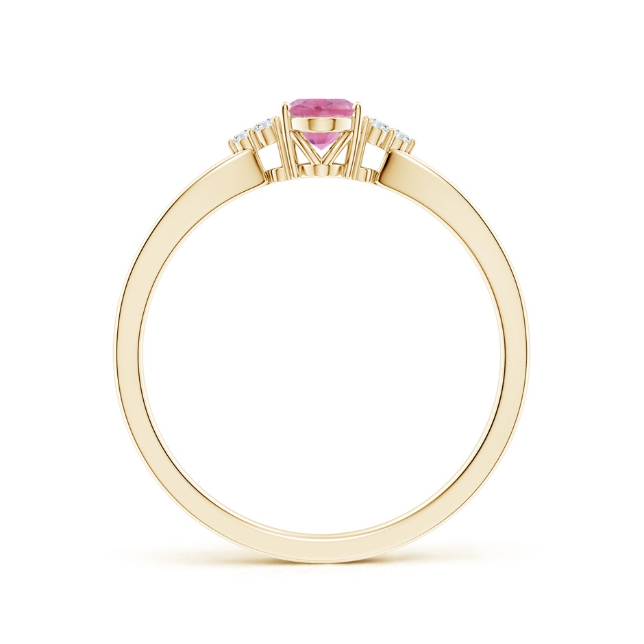 6x4mm A Oval Pink Tourmaline Split Shank Ring with Trio Diamonds in 10K Yellow Gold side 199