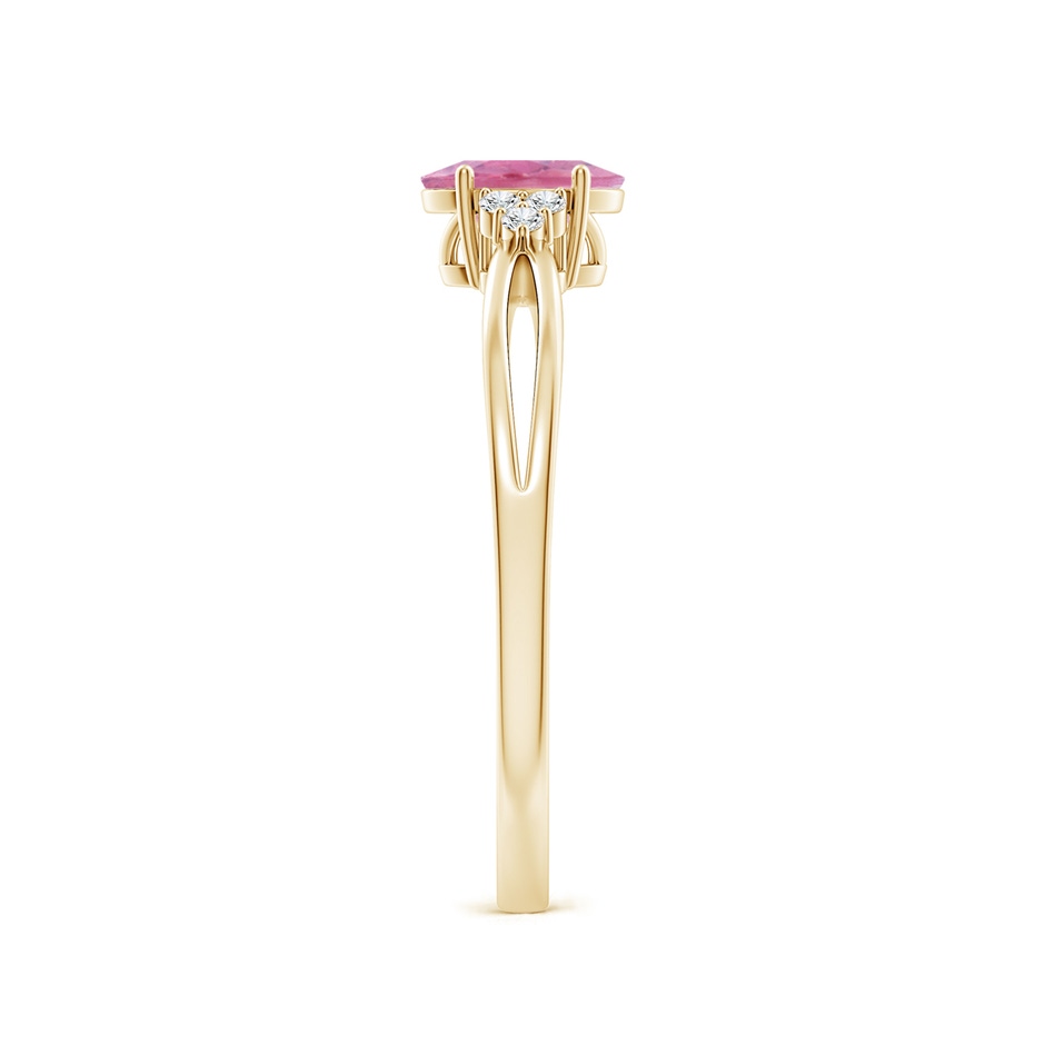 6x4mm A Oval Pink Tourmaline Split Shank Ring with Trio Diamonds in 10K Yellow Gold side 299