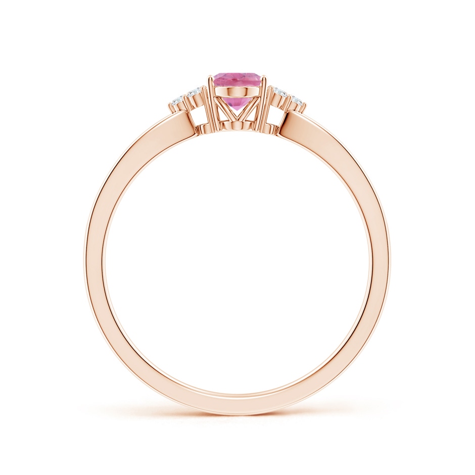 6x4mm A Oval Pink Tourmaline Split Shank Ring with Trio Diamonds in 9K Rose Gold side 199