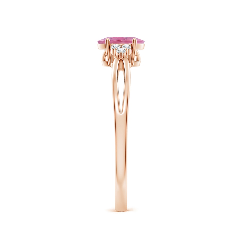 6x4mm A Oval Pink Tourmaline Split Shank Ring with Trio Diamonds in 9K Rose Gold side 299
