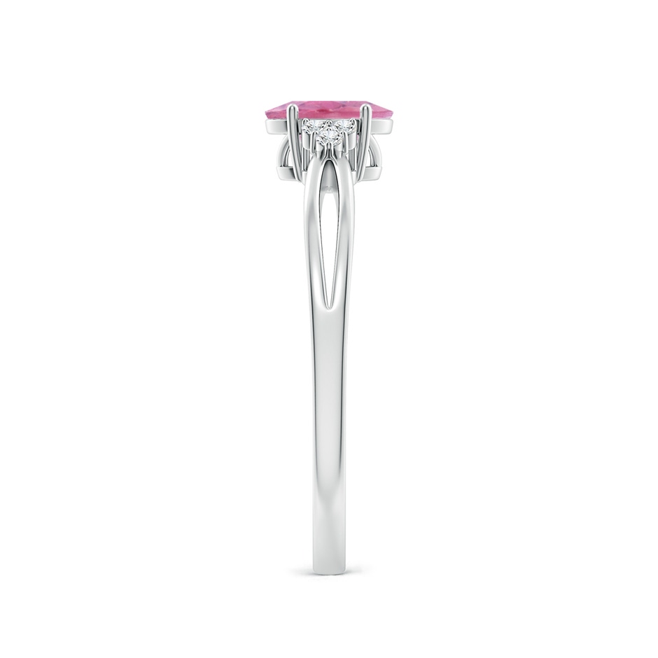 6x4mm A Oval Pink Tourmaline Split Shank Ring with Trio Diamonds in White Gold side 299