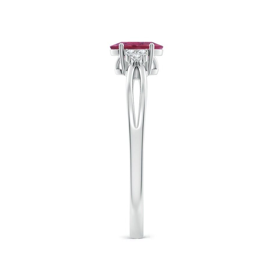 6x4mm AAA Oval Pink Tourmaline Split Shank Ring with Trio Diamonds in White Gold side 299