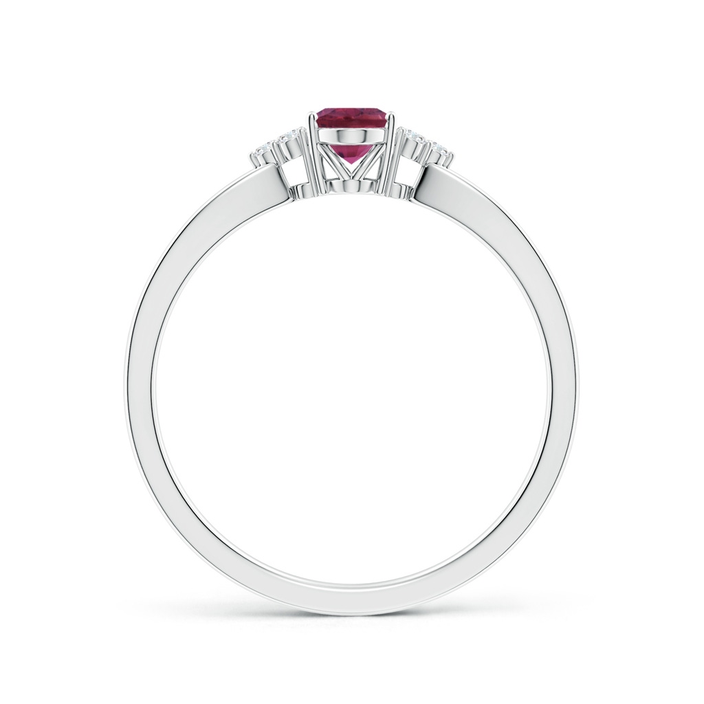 6x4mm AAAA Oval Pink Tourmaline Split Shank Ring with Trio Diamonds in P950 Platinum Side 199