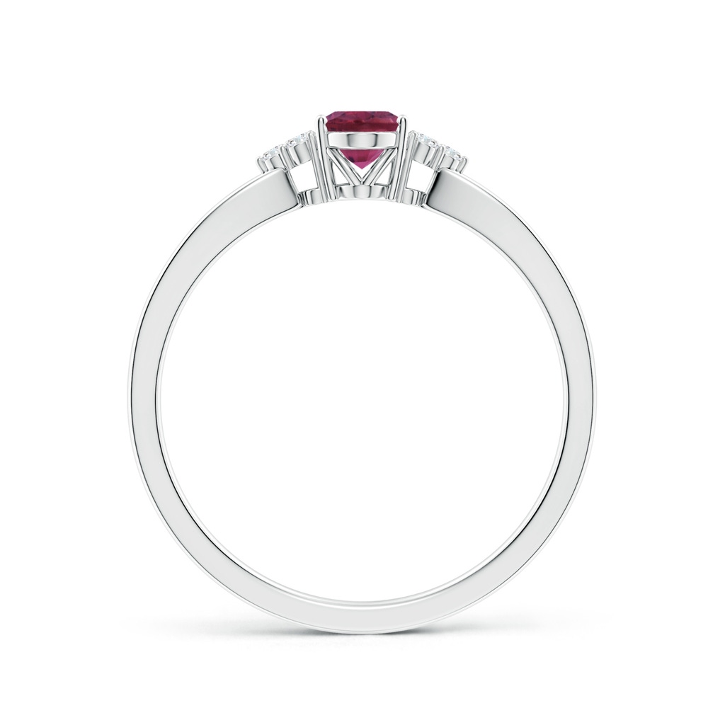 6x4mm AAAA Oval Pink Tourmaline Split Shank Ring with Trio Diamonds in White Gold - side 199