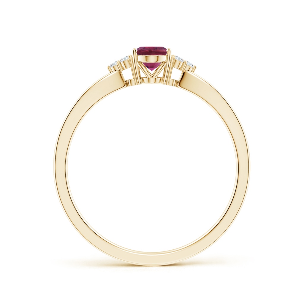6x4mm AAAA Oval Pink Tourmaline Split Shank Ring with Trio Diamonds in Yellow Gold - side 199