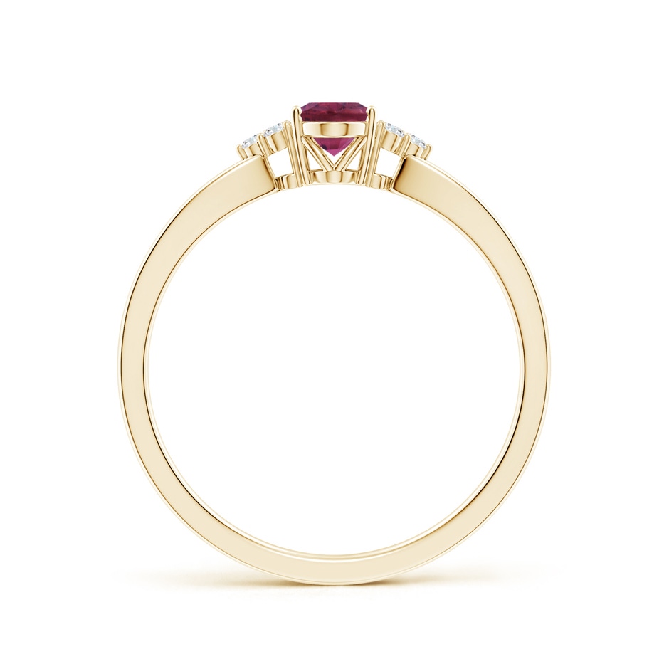 6x4mm AAAA Oval Pink Tourmaline Split Shank Ring with Trio Diamonds in Yellow Gold side 199