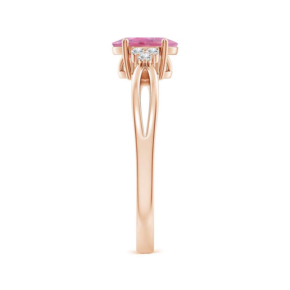 7x5mm A Oval Pink Tourmaline Split Shank Ring with Trio Diamonds in Rose Gold side 299