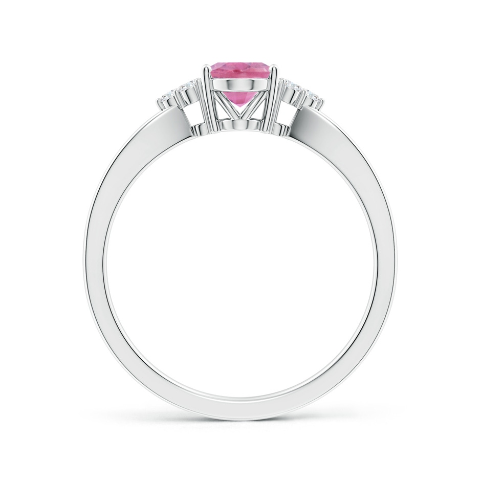 7x5mm A Oval Pink Tourmaline Split Shank Ring with Trio Diamonds in White Gold side 199