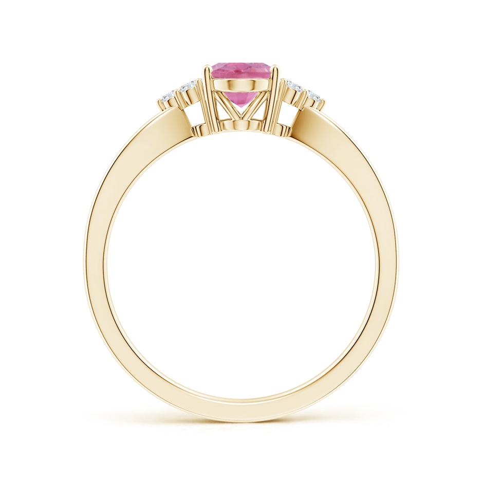 7x5mm A Oval Pink Tourmaline Split Shank Ring with Trio Diamonds in Yellow Gold side 199