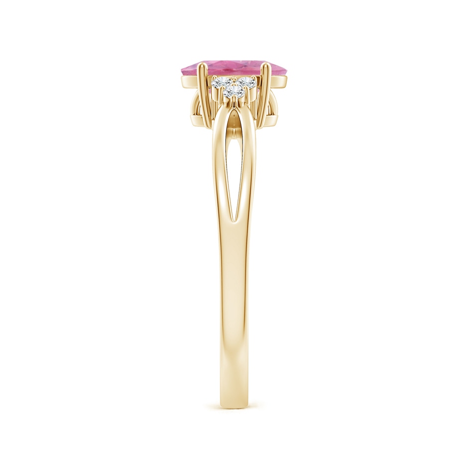 7x5mm A Oval Pink Tourmaline Split Shank Ring with Trio Diamonds in Yellow Gold side 299