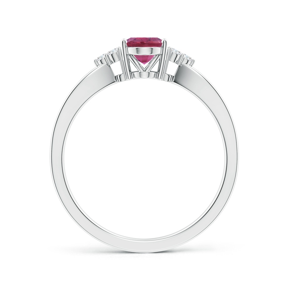 7x5mm AAA Oval Pink Tourmaline Split Shank Ring with Trio Diamonds in White Gold side 199