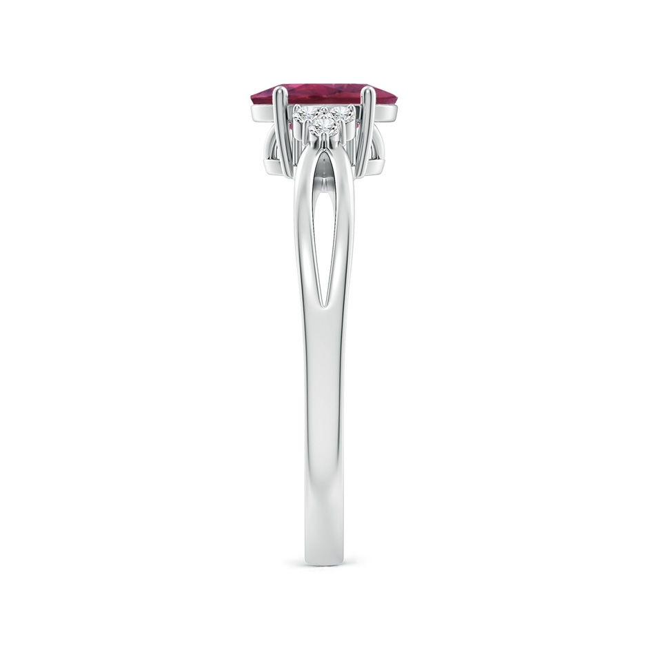 7x5mm AAAA Oval Pink Tourmaline Split Shank Ring with Trio Diamonds in P950 Platinum side 299