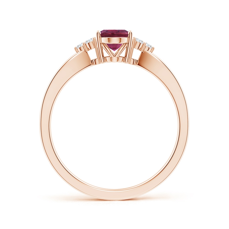 7x5mm AAAA Oval Pink Tourmaline Split Shank Ring with Trio Diamonds in Rose Gold side 199