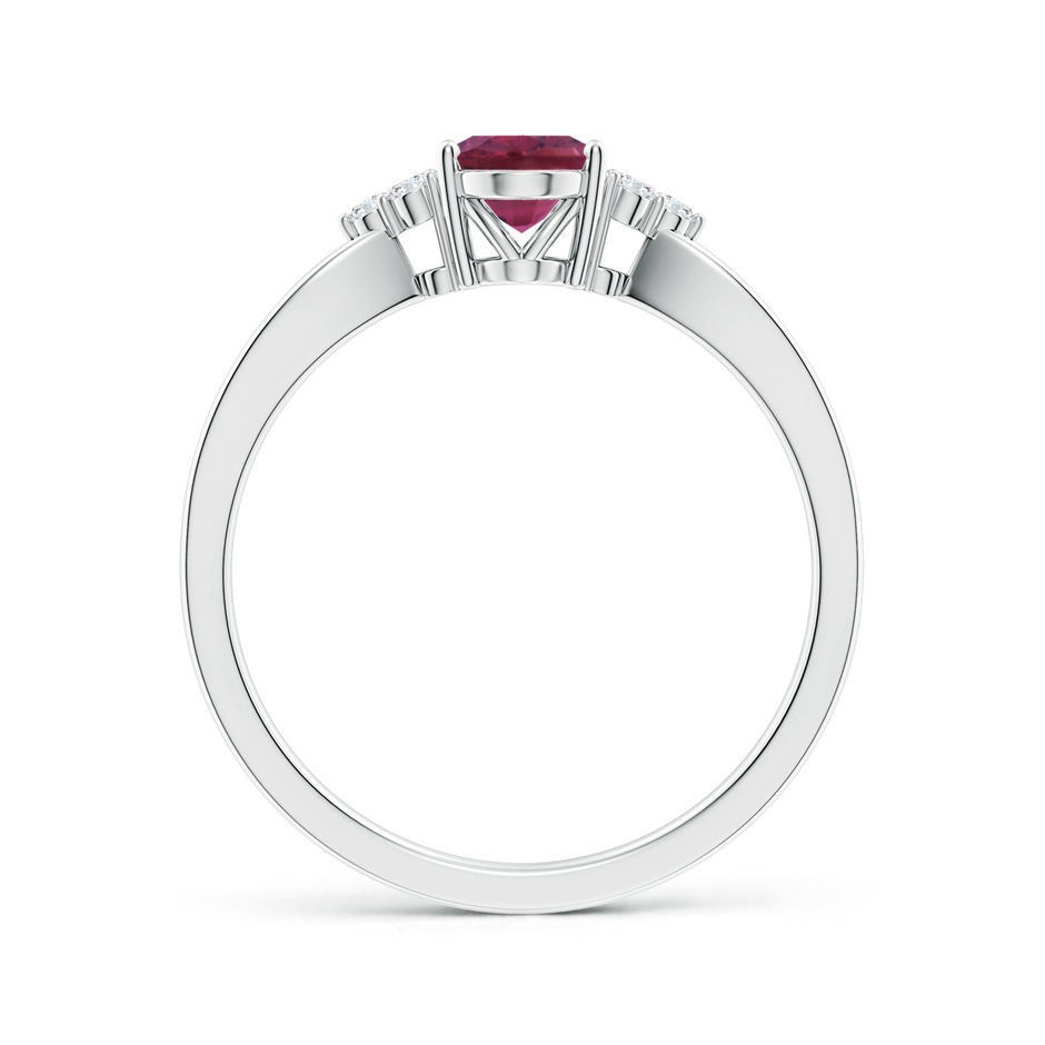 7x5mm AAAA Oval Pink Tourmaline Split Shank Ring with Trio Diamonds in White Gold side 199