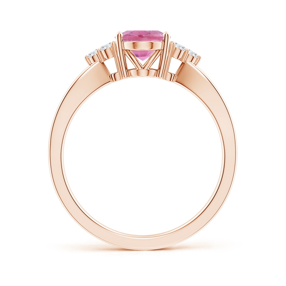 8x6mm A Oval Pink Tourmaline Split Shank Ring with Trio Diamonds in Rose Gold side 199