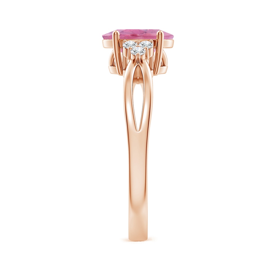 8x6mm A Oval Pink Tourmaline Split Shank Ring with Trio Diamonds in Rose Gold side 299