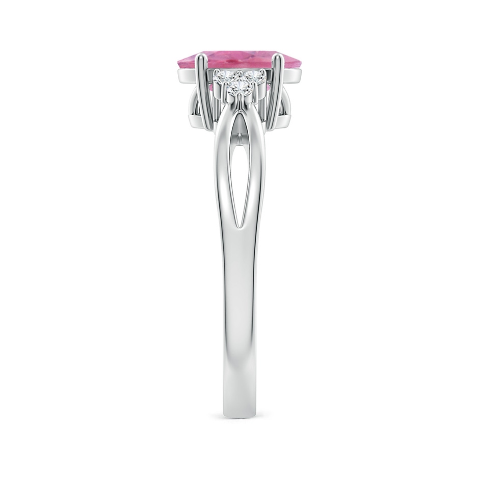 8x6mm A Oval Pink Tourmaline Split Shank Ring with Trio Diamonds in White Gold side 299