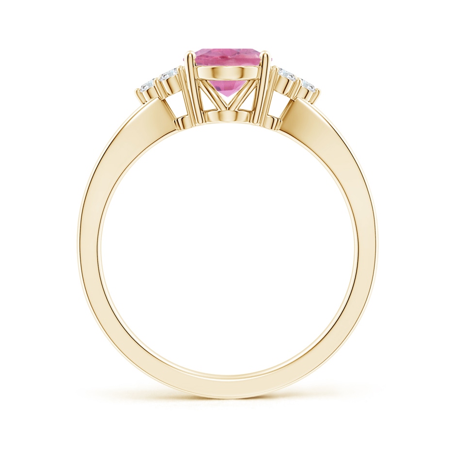 8x6mm A Oval Pink Tourmaline Split Shank Ring with Trio Diamonds in Yellow Gold side 199