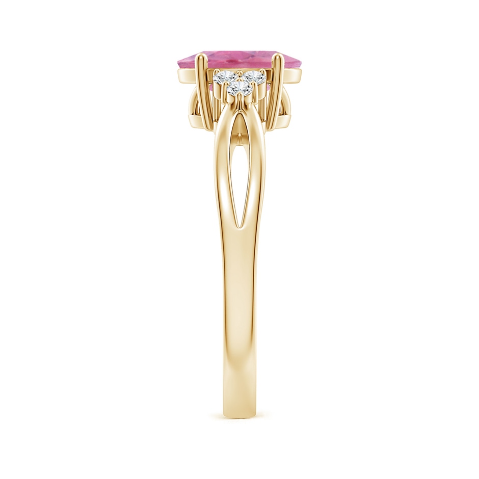 8x6mm A Oval Pink Tourmaline Split Shank Ring with Trio Diamonds in Yellow Gold side 299