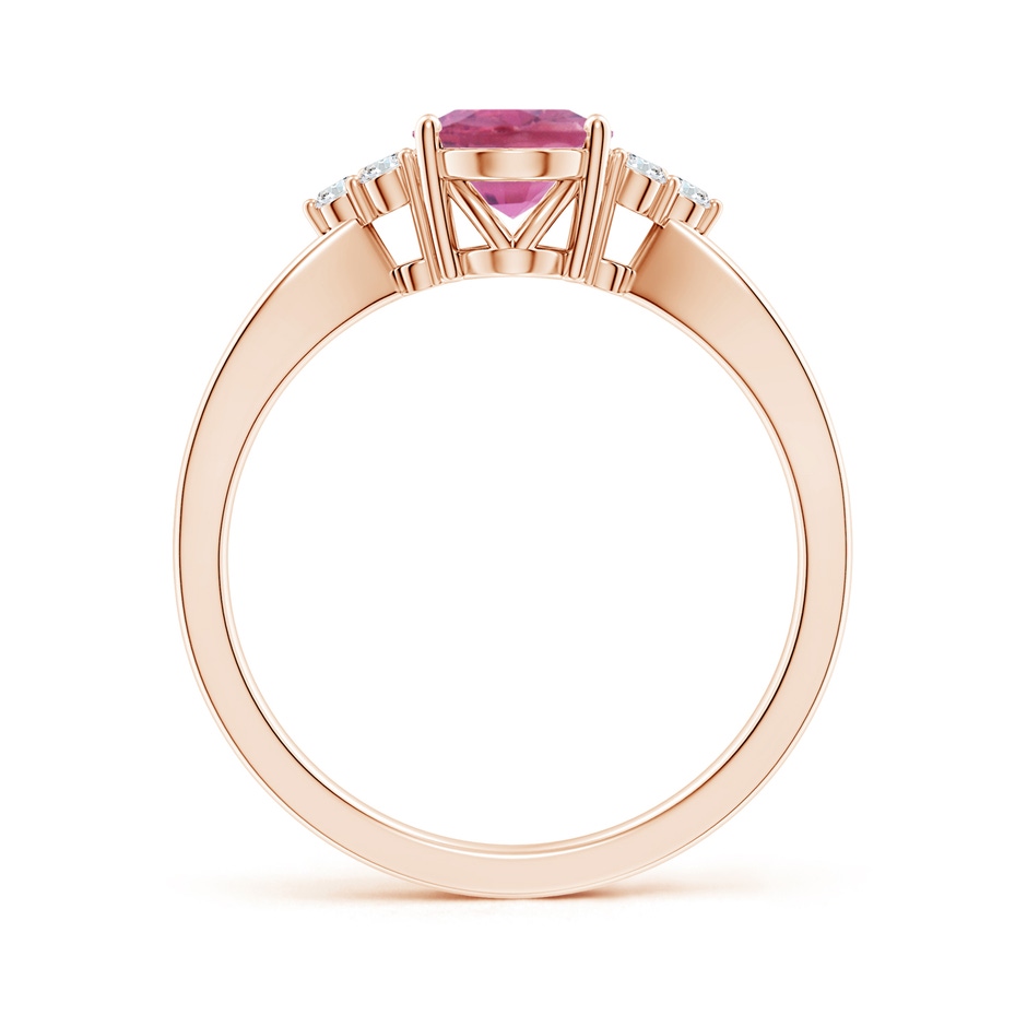 8x6mm AA Oval Pink Tourmaline Split Shank Ring with Trio Diamonds in Rose Gold side 199
