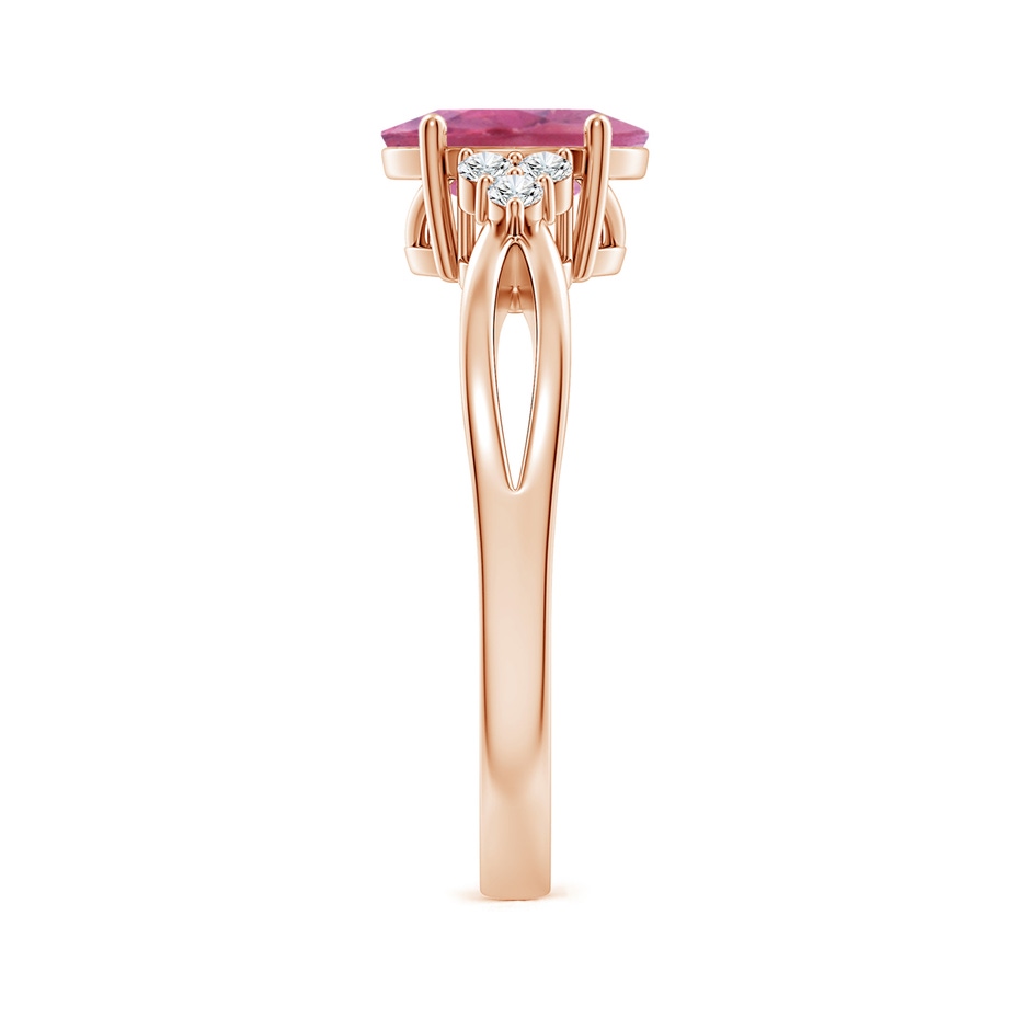 8x6mm AA Oval Pink Tourmaline Split Shank Ring with Trio Diamonds in Rose Gold side 299