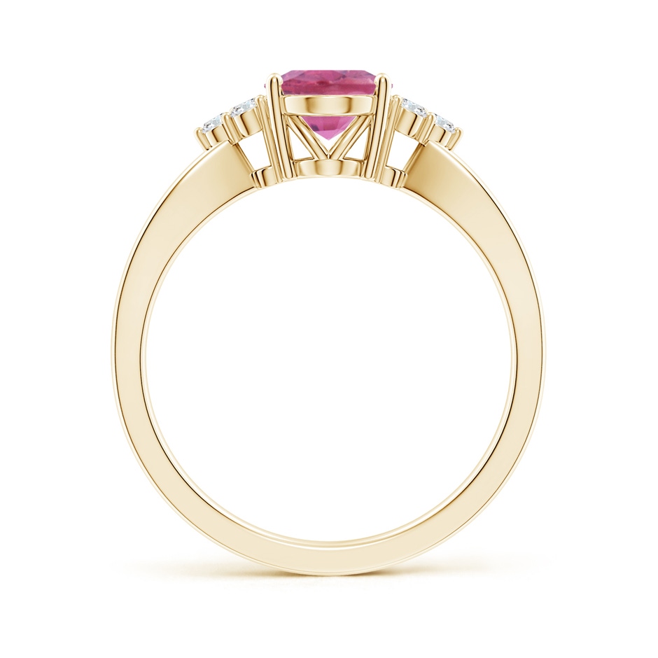 8x6mm AA Oval Pink Tourmaline Split Shank Ring with Trio Diamonds in Yellow Gold side 199